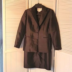 RICKIE FREEMAN TERI JON BLACK EVENING JACKET AND SKIRT SET SILK WOOL MIDI SZ4